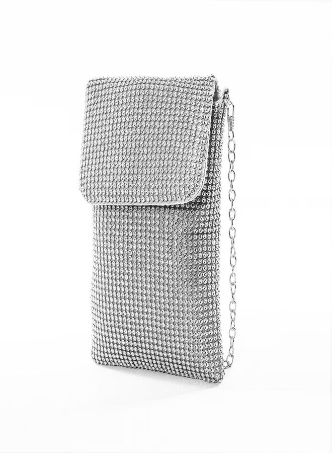 Pebipoo Silver Women's Crossbody Evening Bag Glitter Rhinestone Purse Sparkly Small Handbag - Image 4